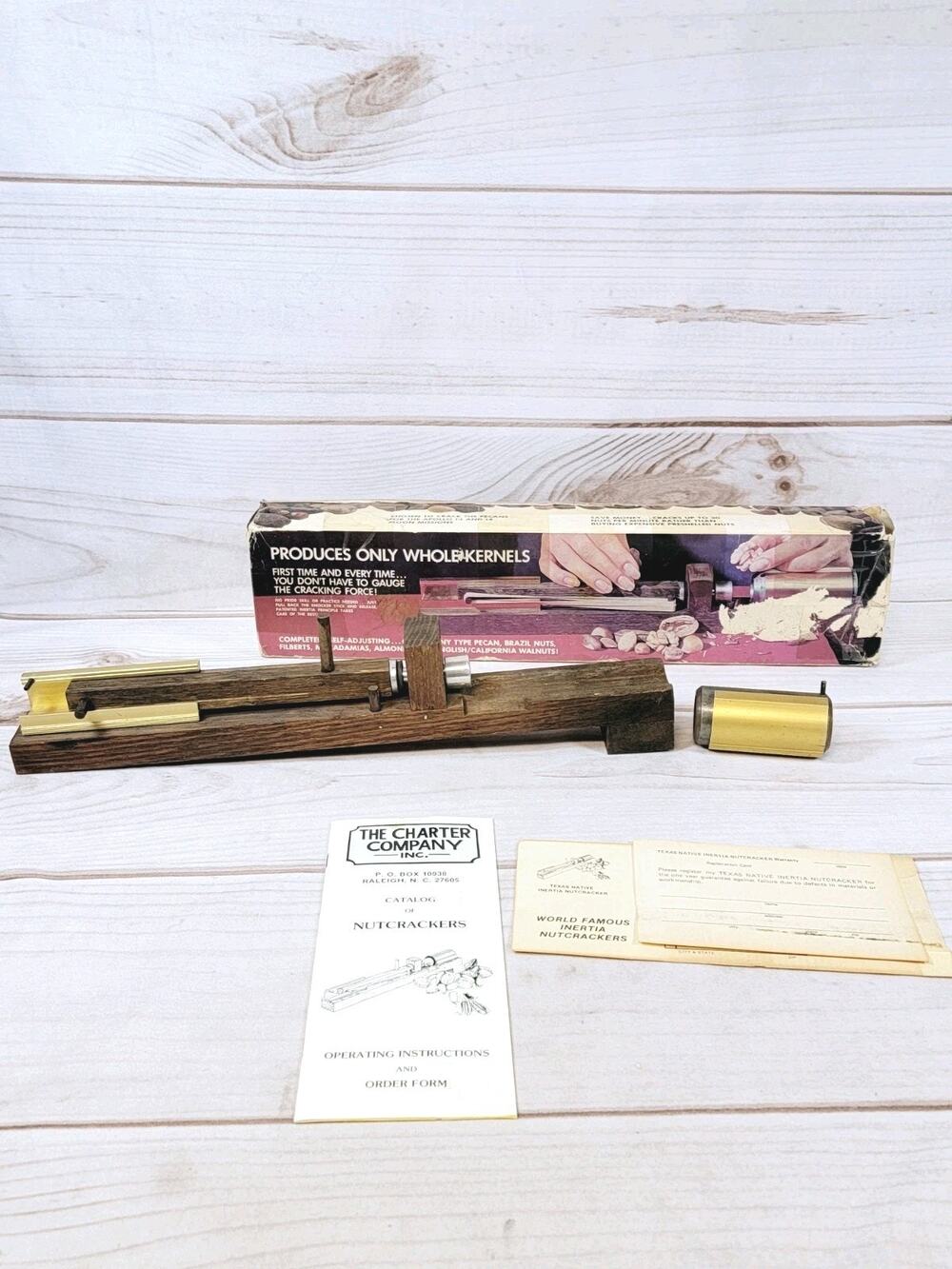 Vintage Texas Native Inertia Nutcracker Handcrafted Wooden Pecan Cracker Box